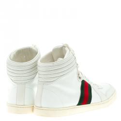 Pre Owned حذاء رياضي غوتشي آلتا كودا جلد أبيض تفاصيل مخططة رقبة مرتفعة مقاس 39