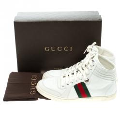 Pre Owned حذاء رياضي غوتشي آلتا كودا جلد أبيض تفاصيل مخططة رقبة مرتفعة مقاس 39