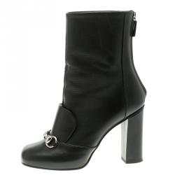 Pre Owned Gucci Black Leather Horsebit Ankle Boots Size 36