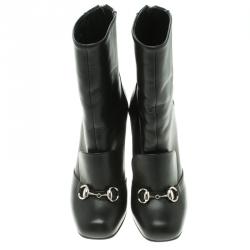 Pre Owned Gucci Black Leather Horsebit Ankle Boots Size 36