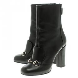 Pre Owned Gucci Black Leather Horsebit Ankle Boots Size 36