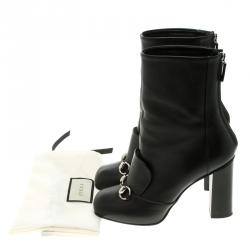 Pre Owned Gucci Black Leather Horsebit Ankle Boots Size 36