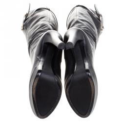 Pre Owned Gucci Black Leather Josephine Metal Horse Ring Buckle Knee Length Boots Size 39