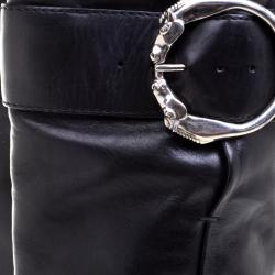 Pre Owned Gucci Black Leather Josephine Metal Horse Ring Buckle Knee Length Boots Size 39