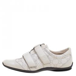 Pre Owned حذاء رياضي غوتشي منخفض من الأعلى فيلكرو جلد غوتشيسيما كريمية مقاس 37