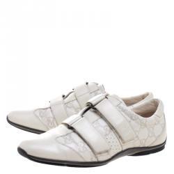 Pre Owned حذاء رياضي غوتشي منخفض من الأعلى فيلكرو جلد غوتشيسيما كريمية مقاس 37