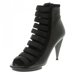 Pre Owned Gucci Black Leather Olimpia Strappy Booties Size 38.5