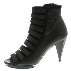 Pre Owned Gucci Black Leather Olimpia Strappy Booties Size 38.5