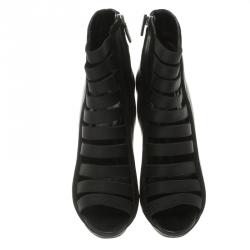 Pre Owned Gucci Black Leather Olimpia Strappy Booties Size 38.5