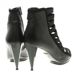 Pre Owned Gucci Black Leather Olimpia Strappy Booties Size 38.5