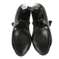 Pre Owned Gucci Black Leather Olimpia Strappy Booties Size 38.5