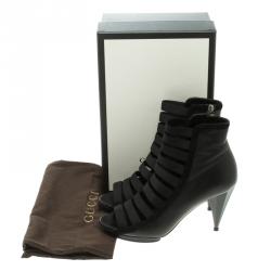 Pre Owned Gucci Black Leather Olimpia Strappy Booties Size 38.5