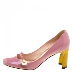 Pre Owned حذاء كعب عالي غوتشي ماري جين جلد وردي لؤلؤ مزين مقاس 36