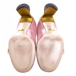 Pre Owned حذاء كعب عالي غوتشي ماري جين جلد وردي لؤلؤ مزين مقاس 36