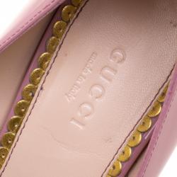 Pre Owned حذاء كعب عالي غوتشي ماري جين جلد وردي لؤلؤ مزين مقاس 36