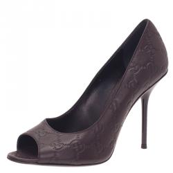 مملوكة مسبقًا Gucci Dark Brown Guccissima Leather Pointed Toe Pumps Size 38.5