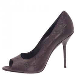 مملوكة مسبقًا Gucci Dark Brown Guccissima Leather Pointed Toe Pumps Size 38.5
