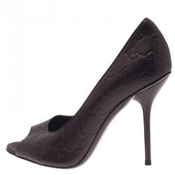 مملوكة مسبقًا Gucci Dark Brown Guccissima Leather Pointed Toe Pumps Size 38.5