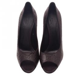 مملوكة مسبقًا Gucci Dark Brown Guccissima Leather Pointed Toe Pumps Size 38.5