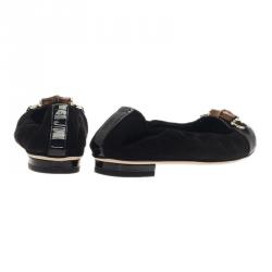 Pre Owned Gucci Black Patent Leather and Suede Bamboo Horsebit Ballet Flats Size 38