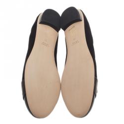 Pre Owned Gucci Black Patent Leather and Suede Bamboo Horsebit Ballet Flats Size 38