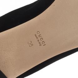 Pre Owned Gucci Black Patent Leather and Suede Bamboo Horsebit Ballet Flats Size 38