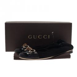 Pre Owned Gucci Black Patent Leather and Suede Bamboo Horsebit Ballet Flats Size 38