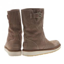 Pre Owned Gucci Brown Guccissima Suede Quercy Buckled Boots Size 37