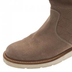 Pre Owned Gucci Brown Guccissima Suede Quercy Buckled Boots Size 37