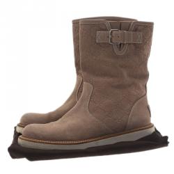 Pre Owned Gucci Brown Guccissima Suede Quercy Buckled Boots Size 37