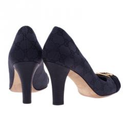 Pre Owned Gucci Black Guccissima Canvas Interlocking G Buckle Pumps Size 38.5