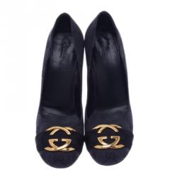 Pre Owned Gucci Black Guccissima Canvas Interlocking G Buckle Pumps Size 38.5