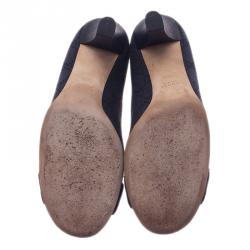 Pre Owned Gucci Black Guccissima Canvas Interlocking G Buckle Pumps Size 38.5