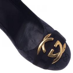 Pre Owned Gucci Black Guccissima Canvas Interlocking G Buckle Pumps Size 38.5