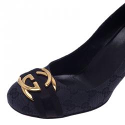Pre Owned Gucci Black Guccissima Canvas Interlocking G Buckle Pumps Size 38.5