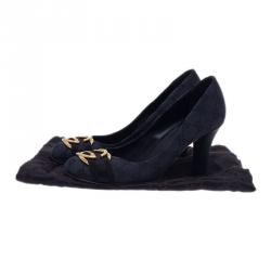 Pre Owned Gucci Black Guccissima Canvas Interlocking G Buckle Pumps Size 38.5