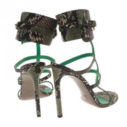 مملوكة مسبقًا Gucci Green Python ‘Ursula’ Ankle Strap Cage Sandals Size 39