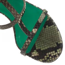 مملوكة مسبقًا Gucci Green Python ‘Ursula’ Ankle Strap Cage Sandals Size 39