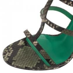 مملوكة مسبقًا Gucci Green Python ‘Ursula’ Ankle Strap Cage Sandals Size 39