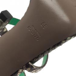 مملوكة مسبقًا Gucci Green Python ‘Ursula’ Ankle Strap Cage Sandals Size 39