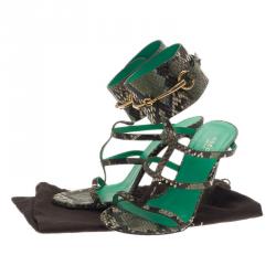 مملوكة مسبقًا Gucci Green Python ‘Ursula’ Ankle Strap Cage Sandals Size 39