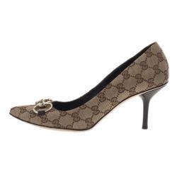 Pre Owned Gucci Beige Monogram Canvas Pointed Pumps Size 40