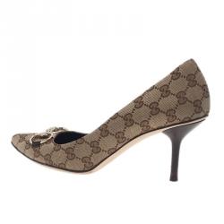 Pre Owned Gucci Beige Monogram Canvas Pointed Pumps Size 40