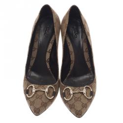 Pre Owned Gucci Beige Monogram Canvas Pointed Pumps Size 40