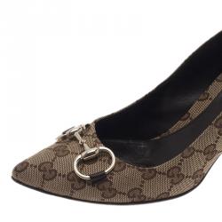 Pre Owned Gucci Beige Monogram Canvas Pointed Pumps Size 40