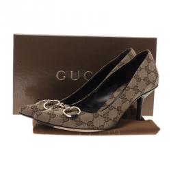 Pre Owned Gucci Beige Monogram Canvas Pointed Pumps Size 40