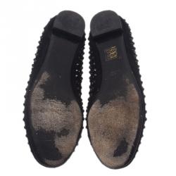 Pre Owned حذاء باليرينا فلات غوتشي سويدي مرصع كريستال أسود مقاس 39