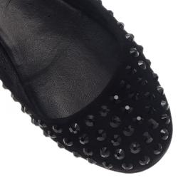 Pre Owned حذاء باليرينا فلات غوتشي سويدي مرصع كريستال أسود مقاس 39