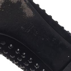 Pre Owned حذاء باليرينا فلات غوتشي سويدي مرصع كريستال أسود مقاس 39