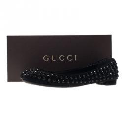 Pre Owned حذاء باليرينا فلات غوتشي سويدي مرصع كريستال أسود مقاس 39